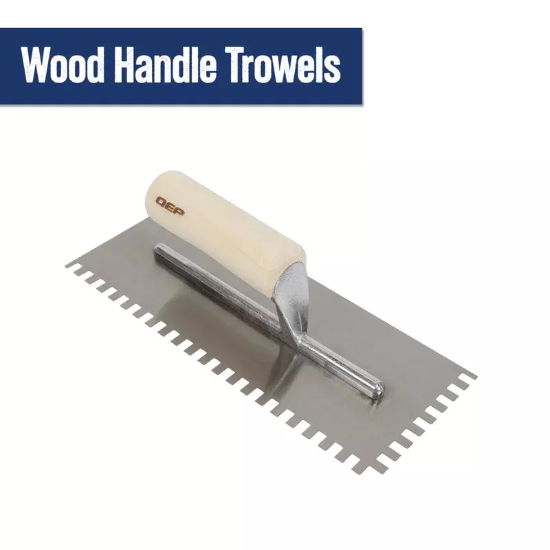 “1/4 in. x 3/16 in. Traditional Carbon Steel V-Notch Flooring Trowel with Wood Handle”
