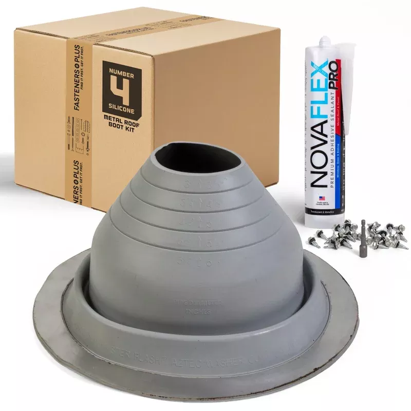 #4 Round Hi-Temp Silicone Metal Roof Boot w/Install Kit Gray
