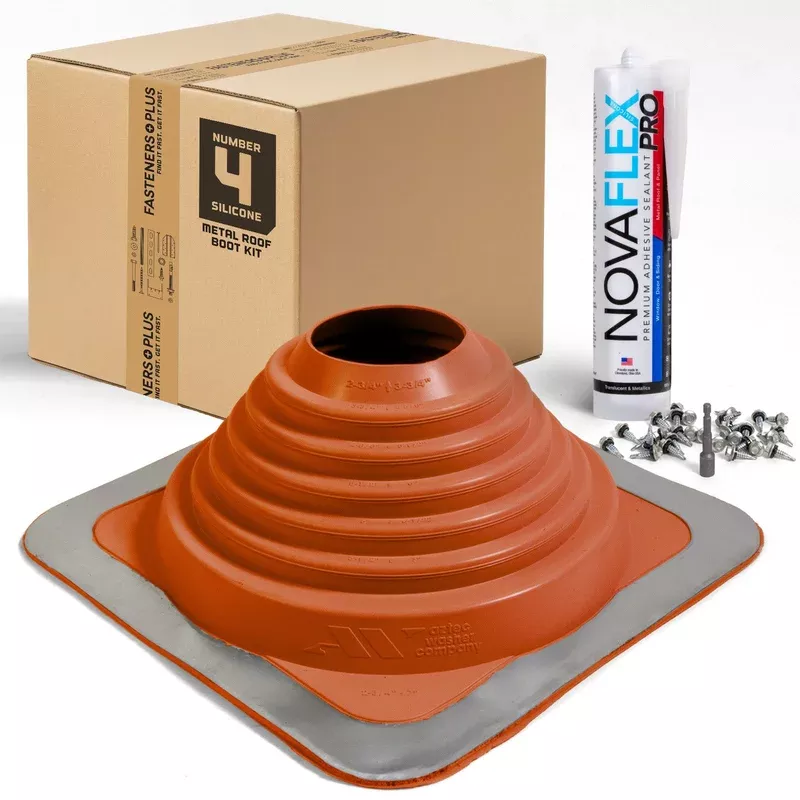 #4 Square Hi-Temp Silicone Metal Roof Boot w/Install Kit Red