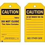 Brady 86552 Rectangular Accident Prevention Tag, 5-3/4 in H x 3 in W, Black on Yellow, 3/8 in Hole, B-851 Polyester