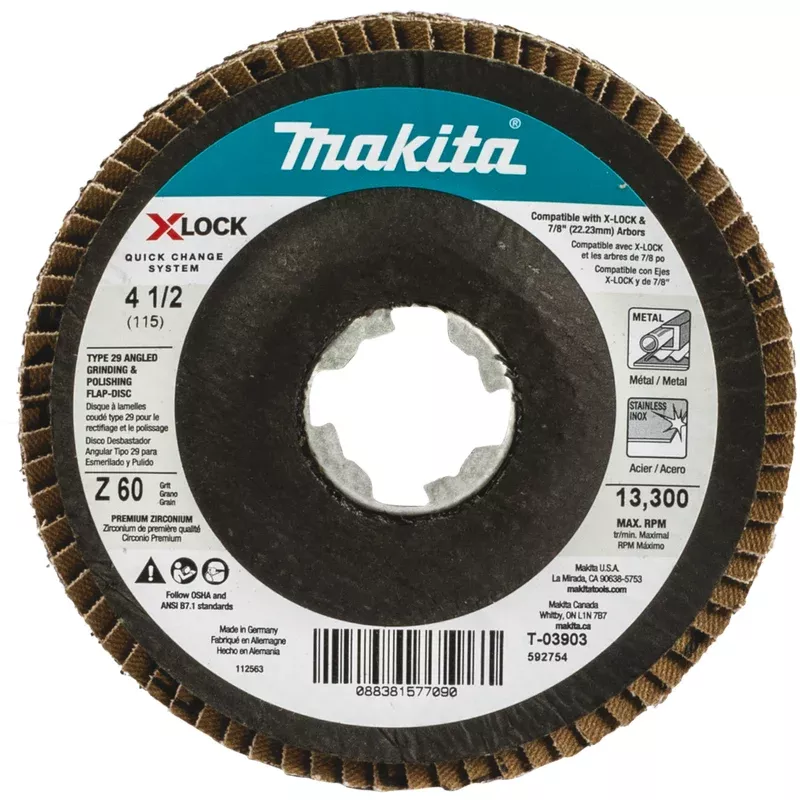 XLOCK 41/2″ 60 Grit Type 29 Angled Grinding and Polishing Flap Disc for XLOCK and All 7/8″ Arbor Grinders